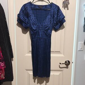 Betsey Johnson Royal Blue & Black Houndstooth Midi Dress
